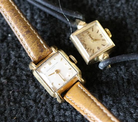 Baume & Mercier 18K gold-cased ladies wristwatch, leather strap & an Omega ladies plated wristwatch